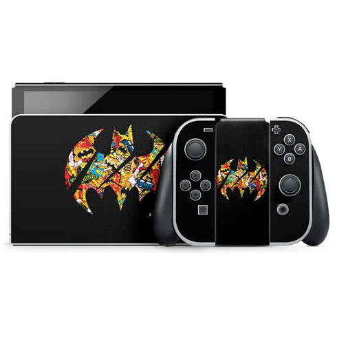 DC Comics Batman Silhouette Logo Vintage Pattern Nintendo Switch OLED (2021) Skin